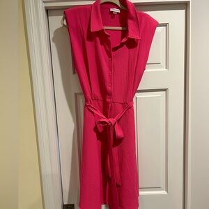 Calvin Klein raspberry summer dress button down with collar and tie belt